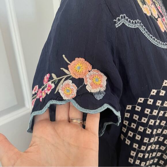 Johnny Was Moji Floral Embroidered Tunic Top Blue Sz S - Picture 5 of 9